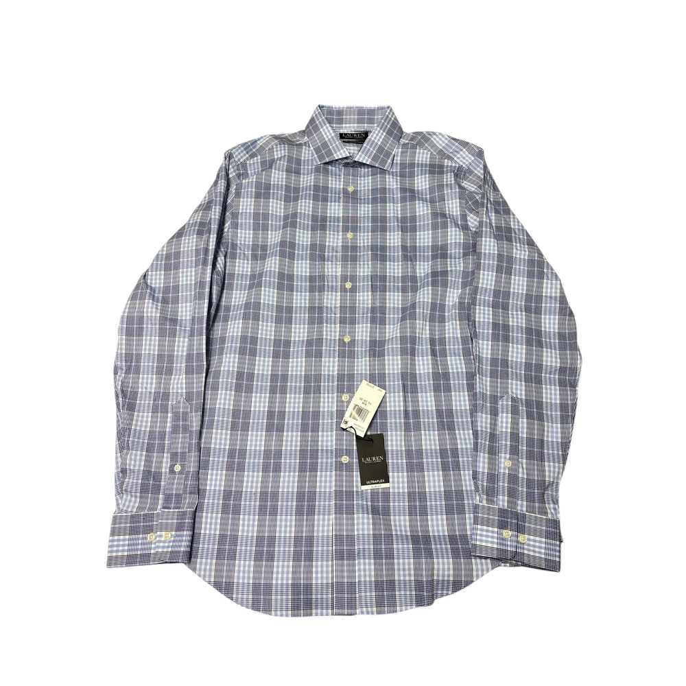 NWT Lauren Ralph Lauren Mens Blue Plaid Dress Shirt Size 16 34-35 L